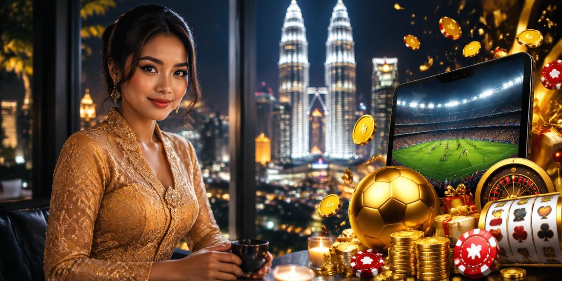 Pertaruhan bola sepak dalam talian dengan suasana Kuala Lumpur dan pakaian kebaya tradisional